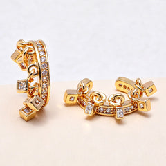 Gold Silver Dangling Square Cubic Zirconia Copper Ear Cuff Earrings Women