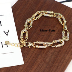 Gold Link Chain Bracelet With Crystal Accents For Women