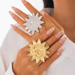 Star Sun Face 18K Gold Silver Big Free Size Ring For Women