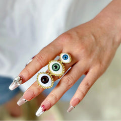 Designer Multi Evil Eye Gold Plated Alloy Adjustable Ring For Women