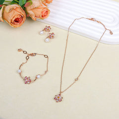 Flower Elegant Daisy Rose Gold Plated CZ Copper Necklace Combo Set