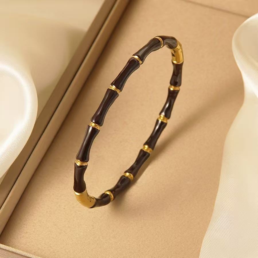 Multi Color Bamboo Style Gold Plated Stainless Steel Bracelet For Women