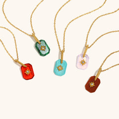 Rectangle Star Transparent 18K Gold Stainless Steel Anti Tarnish Pendant Chain Necklace For Women