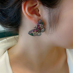 Multi Color Butterfly Silver Plated Cubic Zirconia Alloy Stud Earrings