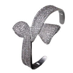 Bow Silver Plated CZ Anti Tarnish Copper Cuff & Kada For Women
