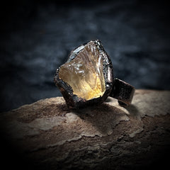 Rows Tone Black Gemstone Crystal Adjustable Ring For Women