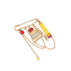 Designer Apple Pencil Book Charm Gold Plated Rhinestone Enamel Brooch