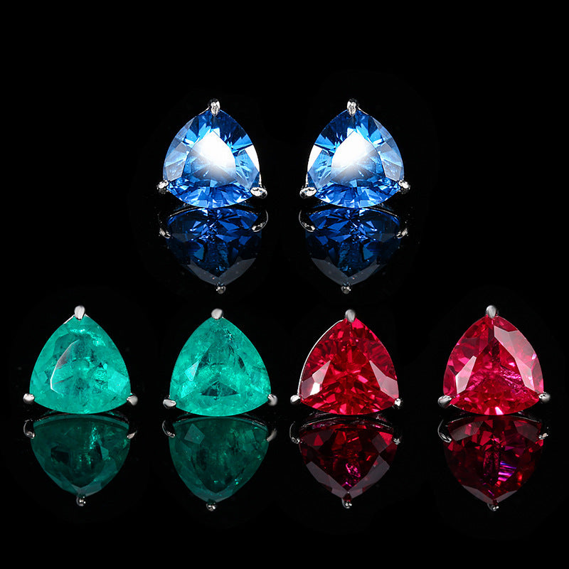 Designer Trillion Cut Silver Plated CZ Anti Tarnish Copper Stud Earrings