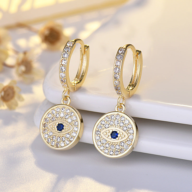 Gold Evil Eye Cubic Zirconia Anti Tarnish Copper Hoop Earrings For Women