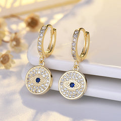 Gold Evil Eye Cubic Zirconia Anti Tarnish Copper Hoop Earrings For Women
