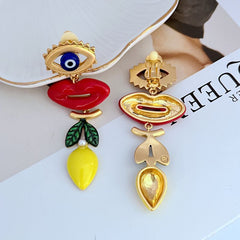 Lips Evil Eye Red Blue 18K Gold Dangler Anti Tarnish Earring For Women