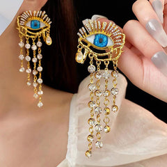 Evil Eye Gold Plated Crystal Alloy Dangler Statement Earrings
