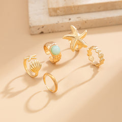 Gold Plated Sea Motif Toe Ring Green Stone & Shell Charms For Women