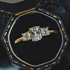 Gold Trilogy Cubic Zirconia Copper Adjustable Ring For Women