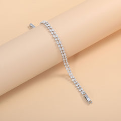 Layered Marquise Tennis Style Gold Silver Plated CZ Copper Bracelet