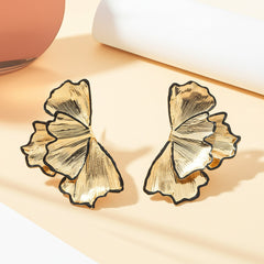 Beaten Finish Leaf 18K Gold Black Anti Tarnish Dangler Earring For Women