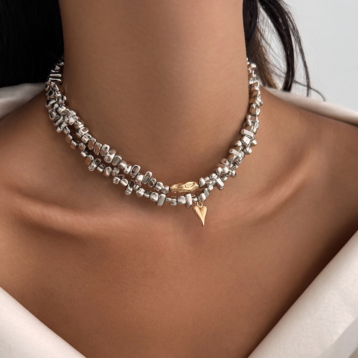 Layered Party Wear Dual Tone Gold Silver Plated Plain Alloy Necklace