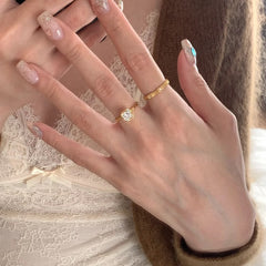 Princess Drop Solitaire Cubic Zirconia 18K Gold Anti Tarnish Free Size Ring Pack Of 2 For Women