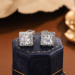Designer Square Cut Silver Plated CZ Anti Tarnish Copper Stud Earrings