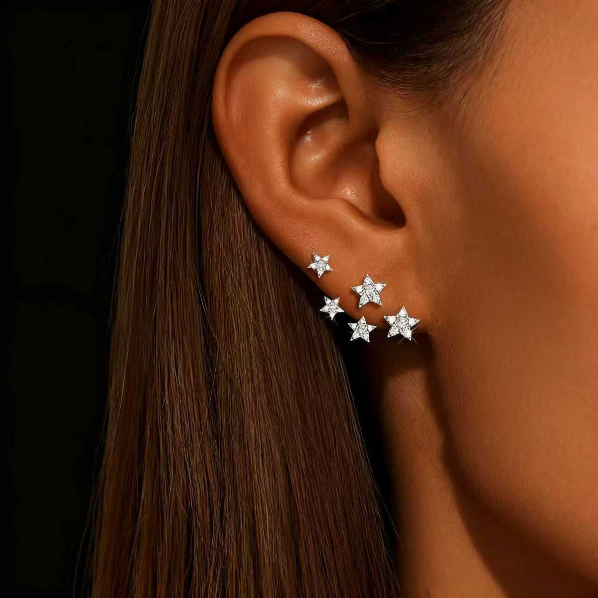 Luxury Gold Silver Celestial Constellation Star CZ Copper Stud Earrings