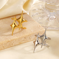 Dual Star Layer 18k Gold Silver Stainless Steel adjustable Ring For Women