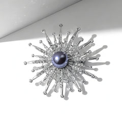 Designer Sunflower Silver Plated CZ Pearl Alloy Brooch For Women