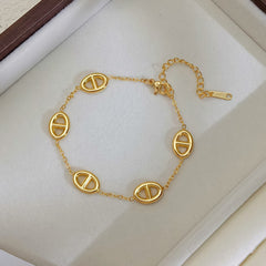 Multi Charms Gold Plated Mother of Pearl Enamel Stainless Steel Bracelet