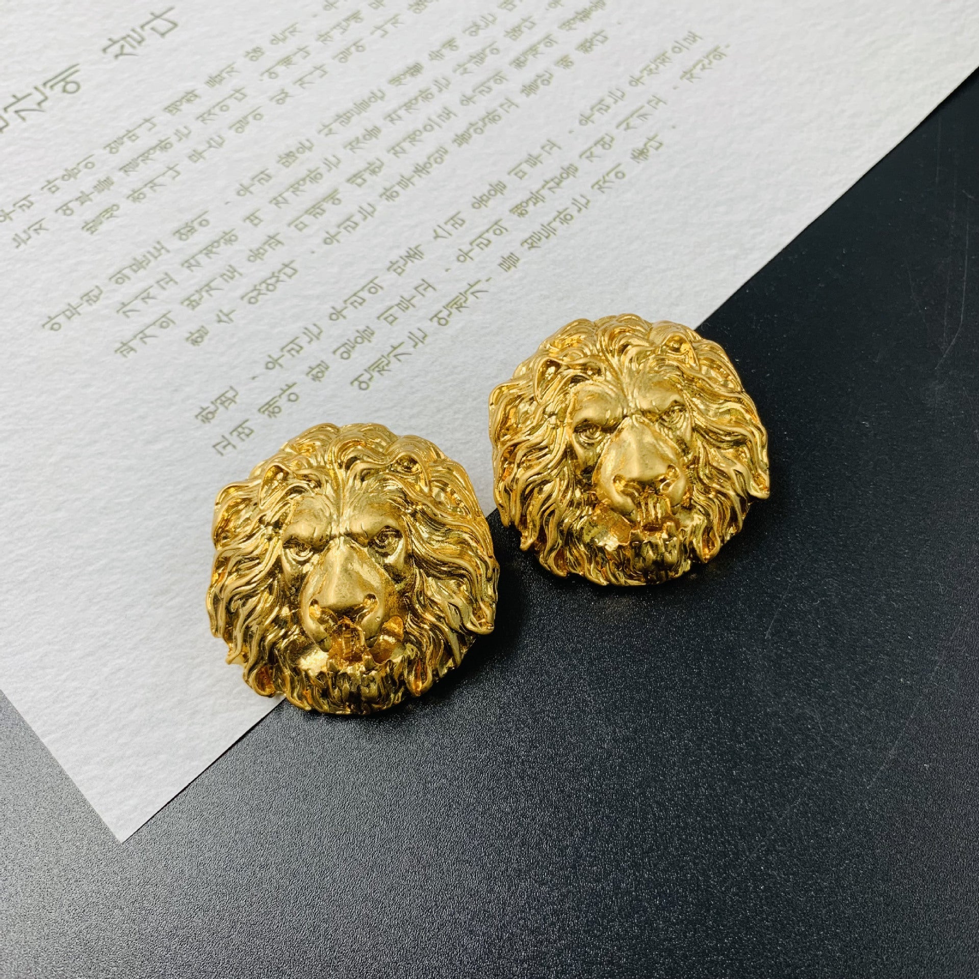 Lion Head 18K Gold Anti Tarnish Stud Earring For Women