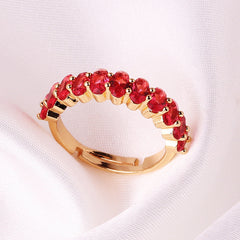Green Red Purple Floral Gold Plated CZ Copper Adjustable Eternity Ring