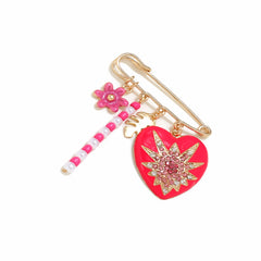 Multi Color Heart Flower Gold Enamel Brooch For Women