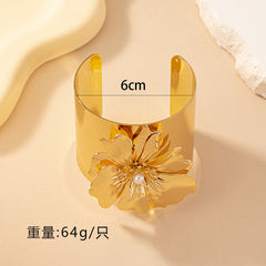 Flower Gold Plated Pearl Alloy Cuff & Kada For Women
