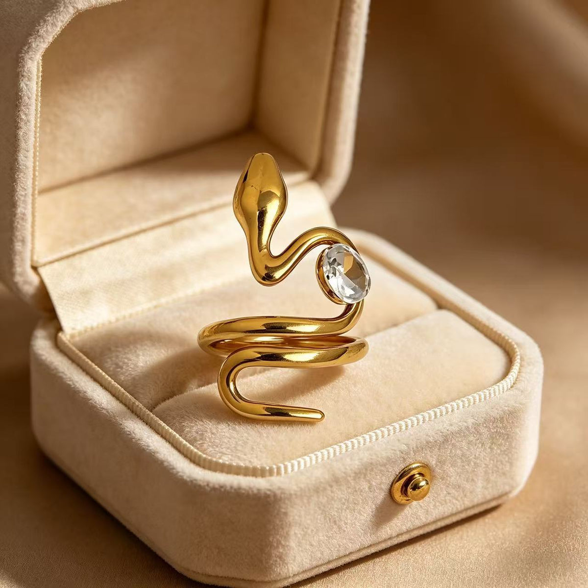 Designer Serpent Style Gold Silver CZ Copper Adjustable Ring For Women