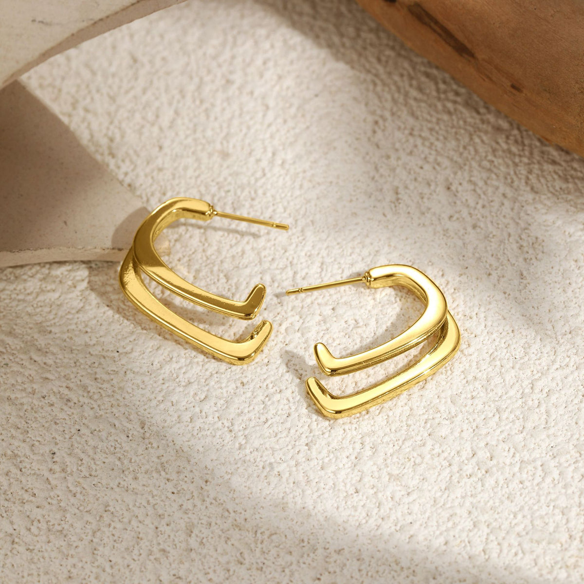 Modern Dual Layer Gold Silver Anti Tarnish Stainless Steel Hoop Earrings