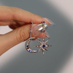 Star Moon 18K Gold Cubic Zirconia Anti Tarnish Dangler Hoop Earring For Women