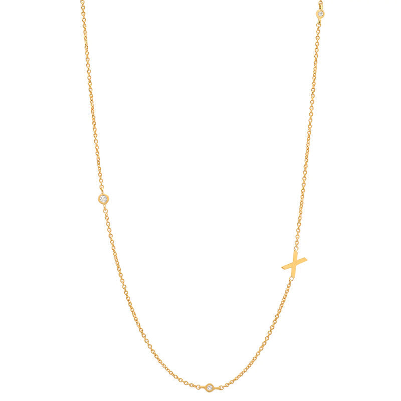 Initial Alphabets Letters 18K Gold Cubic Zirconia Stainless Steel Anti Tarnish Necklace For Women