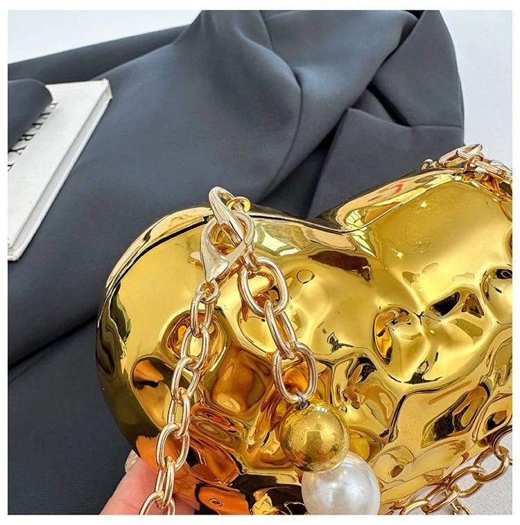 Beaten Finish Acrylic Heart Gold Silver Transparent Mini Bag Hand Bag Solder For Womenbang