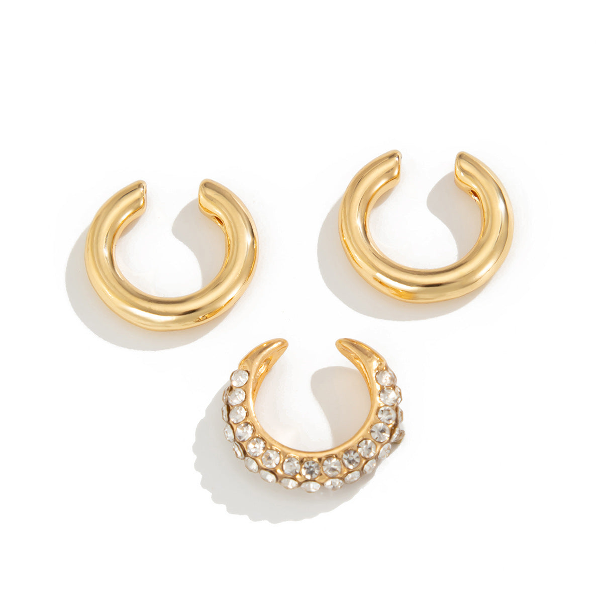 Studded 18K Gold Rhinestone Ear Cuff Earring Combo Pack Of 3 For Women