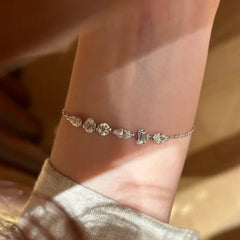 Silver Minimalist Mixed-Cut Cubic Zirconia Copper Bracelet For Women 