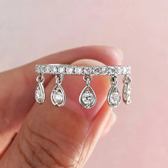 Designer Teardrop Charm Silver Plated CZ Copper Anti Tarnish Fancy Ring