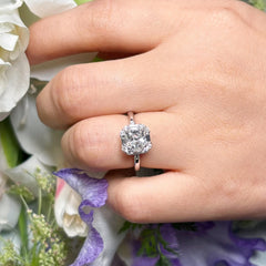 Silver Luxurious Radiant-Cut Cubic Zirconia Copper Adjustable Ring Women