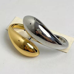 Two Tone 18K Gold Silver Glossy Adjustable Dual Finger Ring For Women