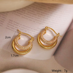 Glossy 18K Gold Anti Tarnish Dual Layer Hoop Earring For Women
