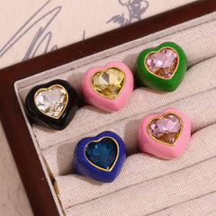 Heart Solitaire Enamel Gold Stainless Steel Anti Tarnish Ring