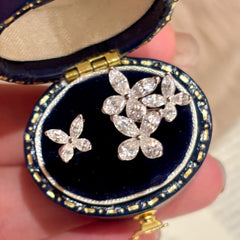 Silver Floral Cubic Zirconia Copper Adjustable Ring For Women