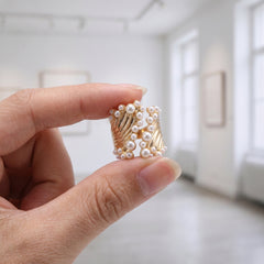 Luxury Gold Plated Twisted Rope Design Faux Pearl Copper Cocktail Ring