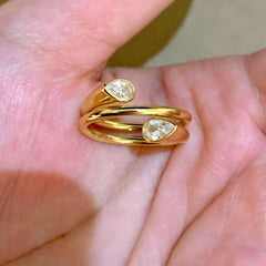 Gold Pear Oval Cubic Zirconia Copper Adjustable Ring For Women
