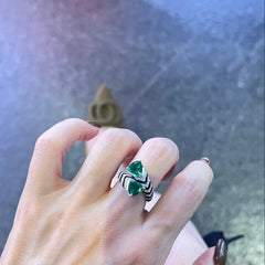 Drop Emerald Green Solitaire Black CZ Silver Anti Tarnish Ring