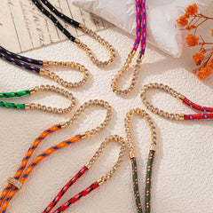 Multi Color Bohemian Braided Gold Cubic Zirconia Fabric Bracelet Women