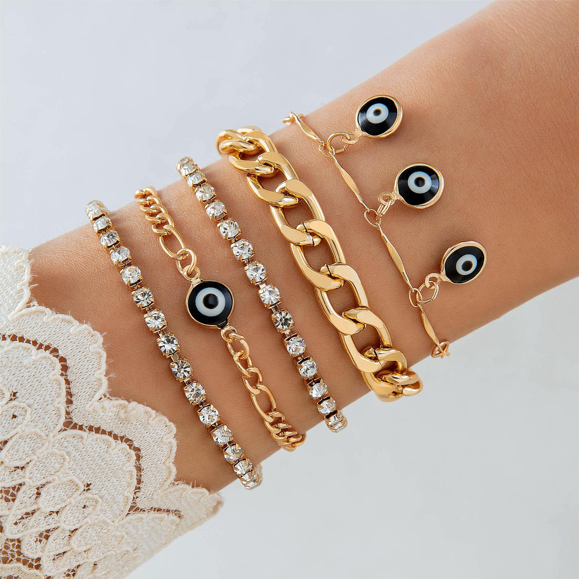 Evil Eye Black 18K Gold Cubic Zirconia chain Bracelet Pack Of 5 for Women