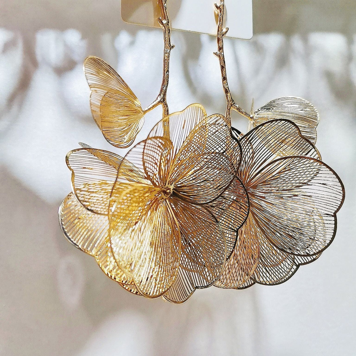 Gold Leaf Flower Gold Plated Alloy Dangler Earrings For Women